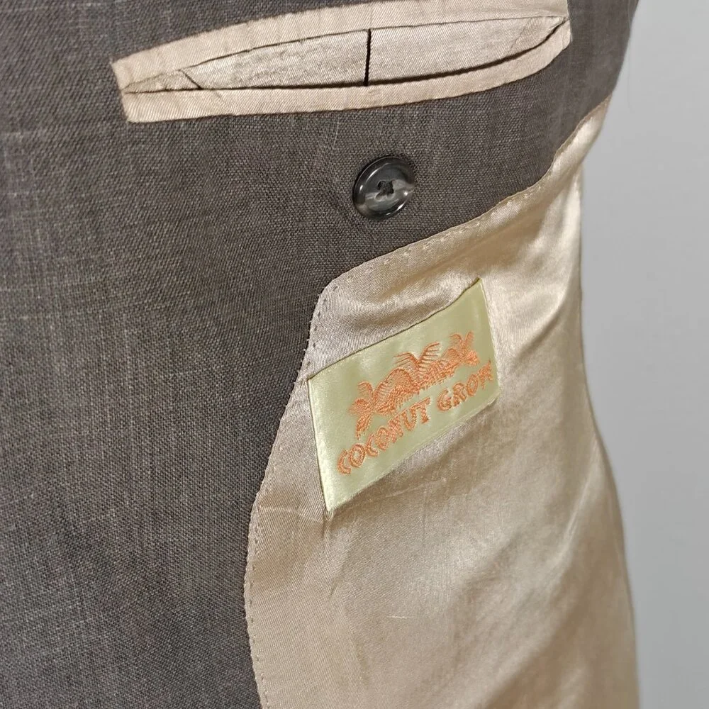 Coconut Grove Men's Sport Coat Blazer Three Button‎ Brown Linen Polyester 48R
